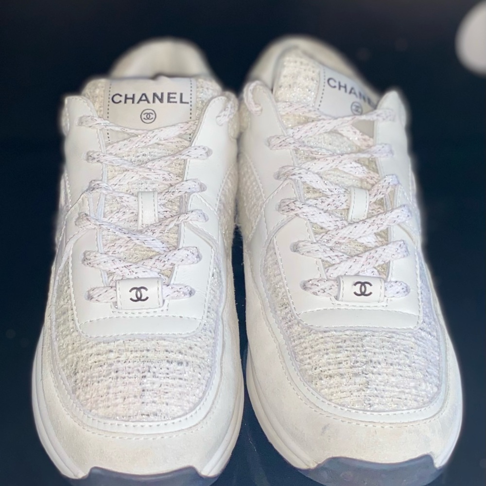 White black and silver CHANEL sneakers lightly worn